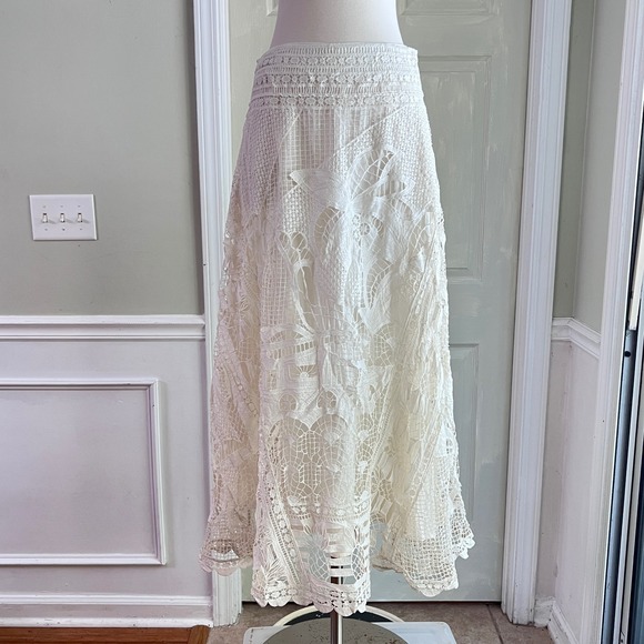 FARM Rio Dresses & Skirts - Farm Rio Maxi Skirt S Womens Guipure Lace Butterfly Off White Boho Romantic